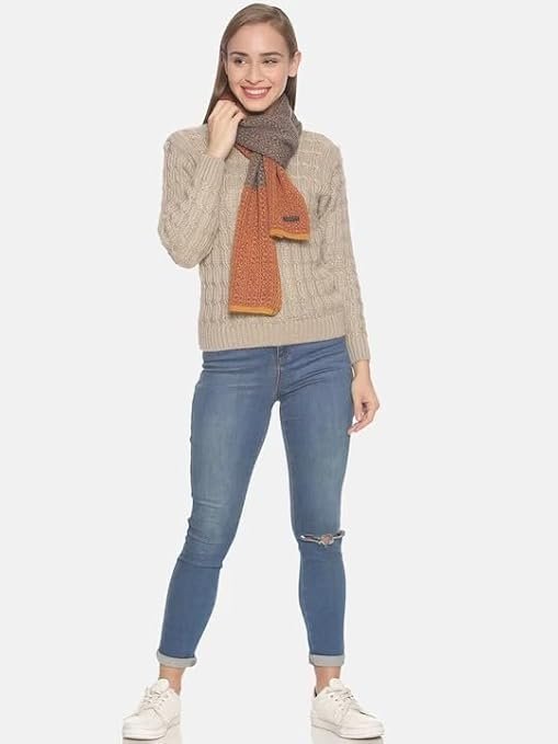 513 Women's Acrylic Woolen Color Block Casual Warm Winter Wear Muffler Scarf Stole - Image 3