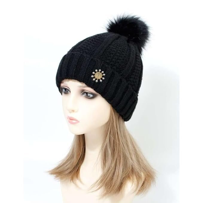 Women Winter Hat Scarf with Gloves Wrist Set for Girls Cute Fur Woolen Warm Hooded Beanie Cap - Image 2