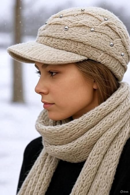 Women Woolen Cap and Muffler Set Winter Warm Knitted Hat Scarf Combo (Multicolor,Free Size) - Image 3