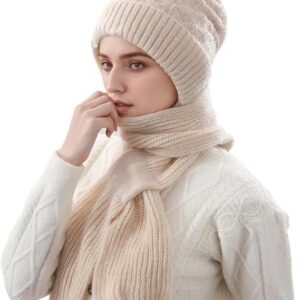 Winter Cap for Women with Mufflers, Knitted Woolen Cap for Girls, Stylish Woolen Caps for Women Winter Wear Scarf (MULTICOLOR)