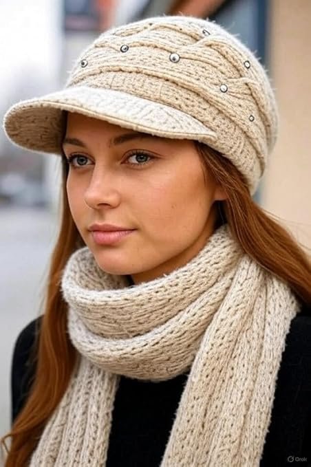 Women Woolen Cap and Muffler Set Winter Warm Knitted Hat Scarf Combo (Multicolor,Free Size) - Image 2