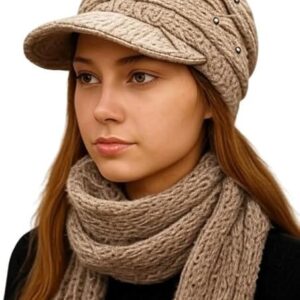 Women Woolen Cap and Muffler Set Winter Warm Knitted Hat Scarf Combo (Multicolor,Free Size)
