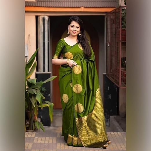 Pure Banarasi Soft Silk Saree Kanjivaram Style Sarees With Blouse Piece For Wedding (KeriGola-51) - Image 3