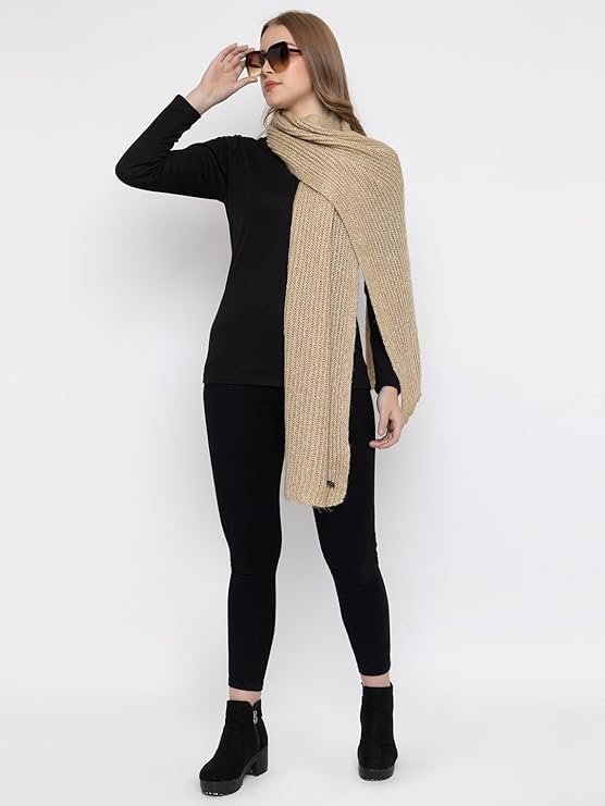 513 Women's Acrylic Woolen Solid Self Design Casual Warm Winter Wear Muffler Scarf Stole - Image 3