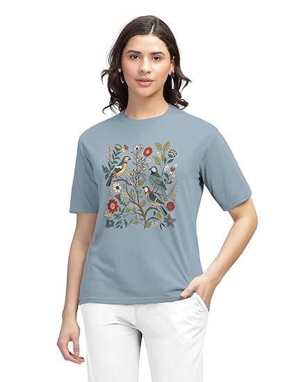 Printed Regular Fit Round Neck Casual Tshirt for Women