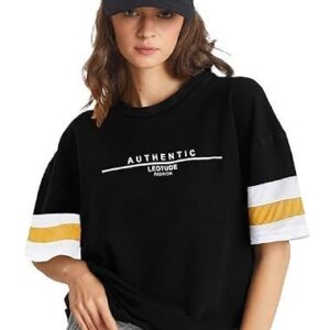 Cottoblend Half Sleeve Printed Oversized Drop Shoulder T-Shirt (Black Color)