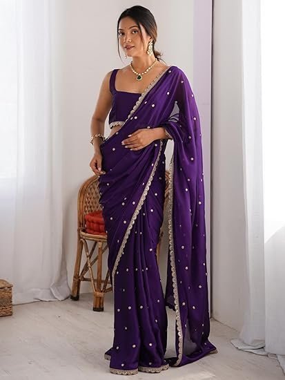 Pure Georgette Embroidered Saree With Unstitched Blouse Piece - Image 2