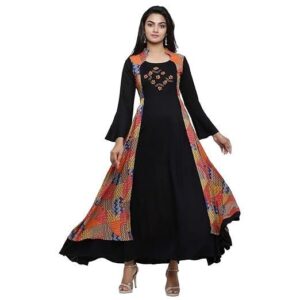 Rayon Relaxed Fit Anarkali Shrug Style Printed Embroidered Kurta