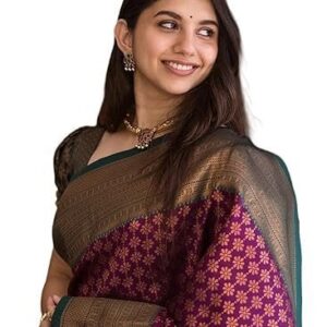 Women's Kanjivaram Soft Silk Banarasi Sarees With Blouse Piece, Green