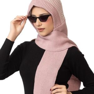 Women's Winter Woolen Soft Warm Knitted Designer Muffler Beanie Cap with Fur | Fleece Printed Woolen Hat with Attached Scarf for Cold Weather