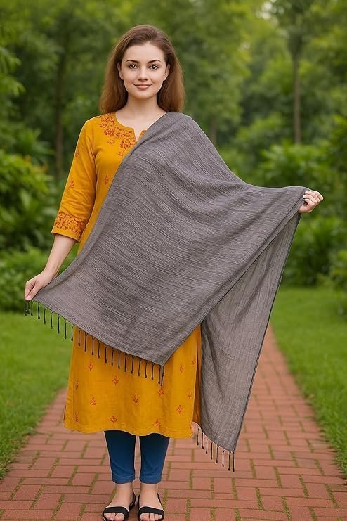 Fill With Colours Female Stole/Scarf For Girl/Ladies Colour- Grey Soft Viscose Cotton Blend Ethnic Pattern Solid Scarves Pack Of 1 ST-32 - Image 4