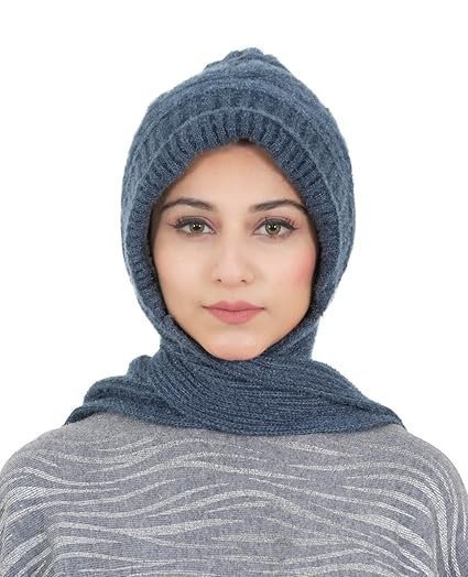 Women Warm And Soft Winter Woolen Muffler Cap, Attached Scarf Cap Combo For Girls and Women (Classic Plain) - Image 5