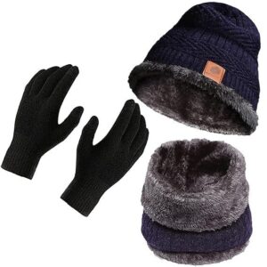 Winter Cap for Men–Woolen Beanie, Neck Warmer, Muffler, and Thermal Gloves for Men & Women – Cold Weather Outdoor Wear