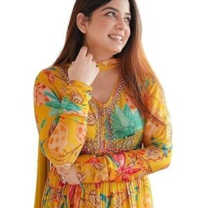 Floral Print Anarkali Kurta with Pant and Dupatta Set Anarkali Kurti for Women