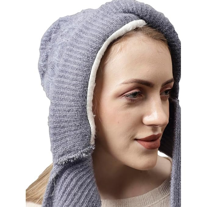 Villa Snow Proof Inside Fur Acro Wool Unisex Cap with Attached Neck Warmer Muffler Thick Fleece Lined Winter Cap for Men & Women (Free Size) - Image 2