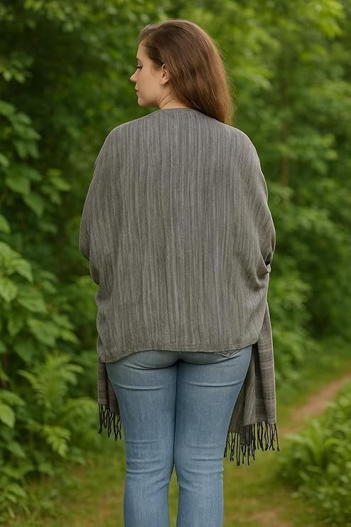 Fill With Colours Female Stole/Scarf For Girl/Ladies Colour- Grey Soft Viscose Cotton Blend Ethnic Pattern Solid Scarves Pack Of 1 ST-32 - Image 3