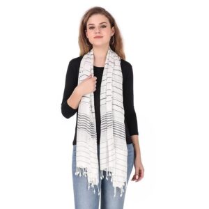 Fill With Colours Stole/Scarf For Female Colour- White Soft Viscose Cotton Blend Ethnic Stripes Pattern Scarves Pack Of 1 ST-15