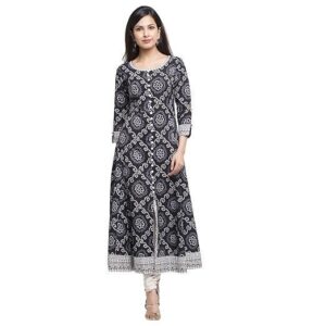 Cotton Relaxed Fit Anarkali Bandhej Printed Kurta