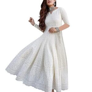 Cotton Straight Fit Straight Chikankari Long Kurti Gown