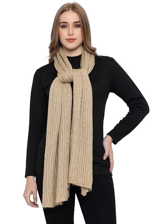 513 Women's Acrylic Woolen Solid Self Design Casual Warm Winter Wear Muffler Scarf Stole