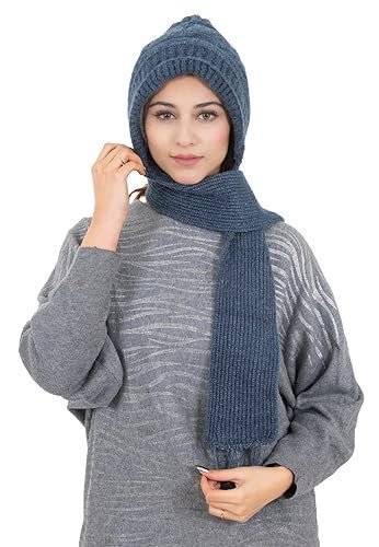 Women Warm And Soft Winter Woolen Muffler Cap, Attached Scarf Cap Combo For Girls and Women (Classic Plain) - Image 6