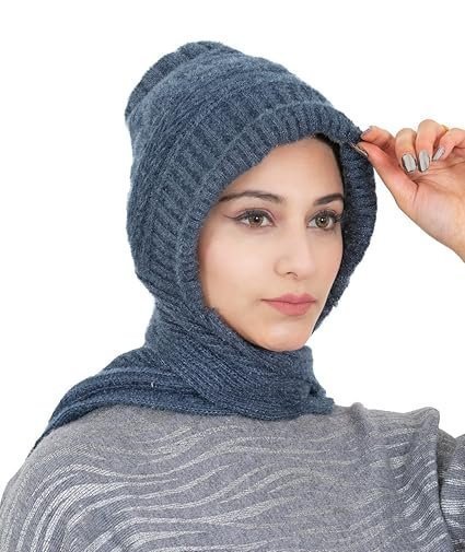 Women Warm And Soft Winter Woolen Muffler Cap, Attached Scarf Cap Combo For Girls and Women (Classic Plain) - Image 4
