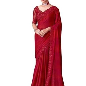 Satin Embroidered Saree With Unstitched Blouse (SILVER30001_TFH_Parent)