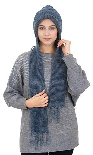 Women Warm And Soft Winter Woolen Muffler Cap, Attached Scarf Cap Combo For Girls and Women (Classic Plain)