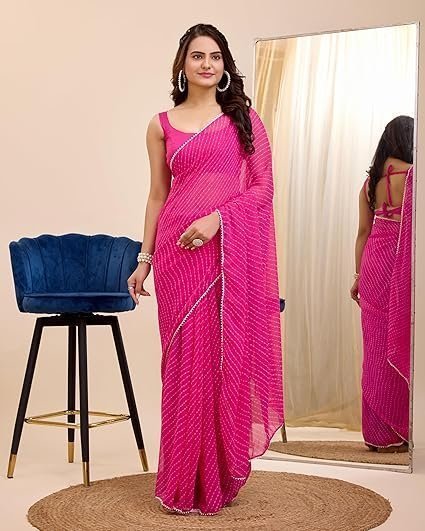 Soft Georgette Stylish Printed Ready To Wear Saree - Image 3