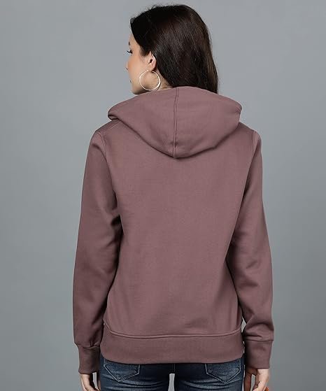 Women's Solid Zipper Hooded Sweatshirt | Front Zip, Ribbed Hem, Lined Hood, Casual Winter Wear - Image 4