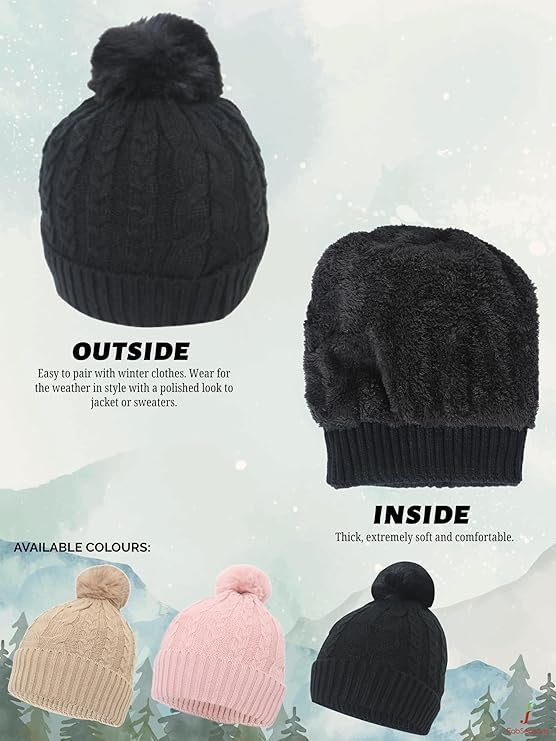 Women's Warm Acrylic Woolen Beanie/Skull Cap - Stylish Winter Hat with Snug Fit with Pompom on top - Image 5