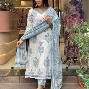 Embroidered Anarkali Kurta Pant Set with Organza Dupatta |