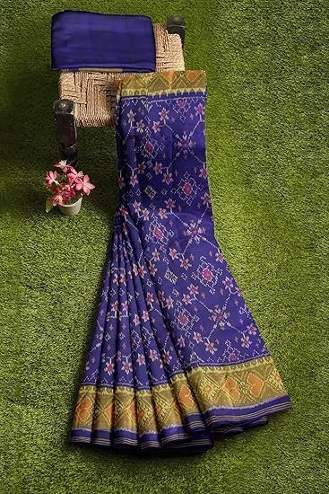 Blue Shaded Handloom Single Ikat Silk Patola Saree (GGCSIKS111) - Image 6