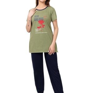 Plus Size Cotton Printed Long Night Suits Dresses Set for Women