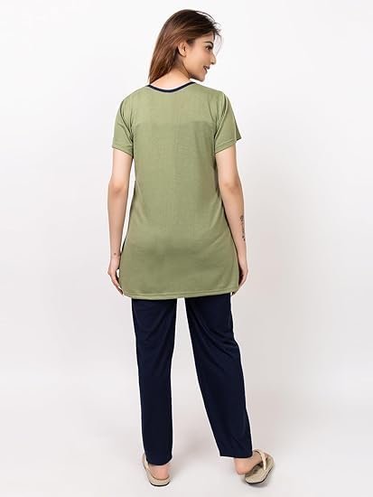 Plus Size Cotton Printed Long Night Suits Dresses Set for Women - Image 3