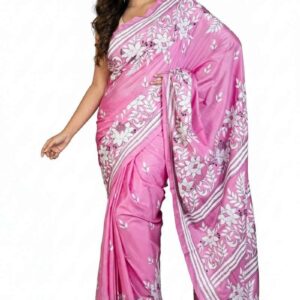 Women's Silk Blend Saree with Blouse Piece - Hand Embroidered Ethnic Saree for Women - Bengali Sari for Wedding, Office,Party,Festive, Pooja &...