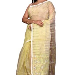Women's Bengal looms India Soft Muslin Silk Jamdani Saree
