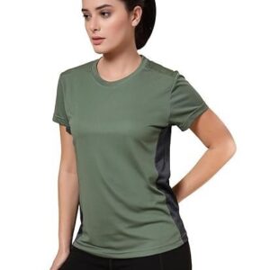 Women's Polyester Dry Fit Solid Quick Dry Sports Half Sleeve Regular Fit Active Wear Gym Tshirt Round Crew Neck Breathable Side Mesh Panels for Running Workout and Fitness