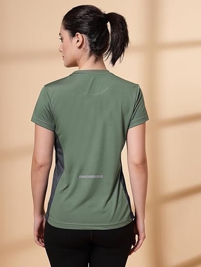 Women's Polyester Dry Fit Solid Quick Dry Sports Half Sleeve Regular Fit Active Wear Gym Tshirt Round Crew Neck Breathable Side Mesh Panels for Running Workout and Fitness - Image 2