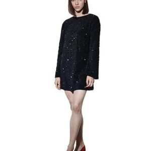Women's Sequin Embellished Flared Sleeve Fit & Flare Mini Dress