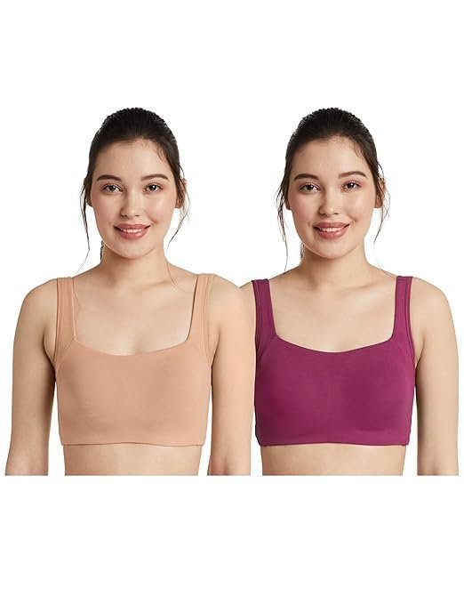 Women's Cotton Stretch Non Padded Wire Free Full Coverage Slip On Bra (Pack of 2)