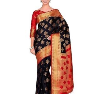 Women's Kanjivaram Silk Saree With Blouse Piece (4309-312-Rd-Blk-Rd_Black)