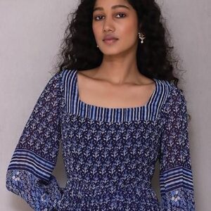 Blue Printed Long Dress