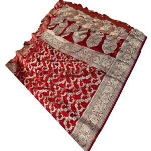 Woman's Saree Floral Heavy Jal Stone Work With Traditional Design- Red