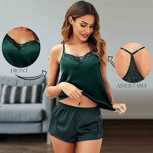 Womens Sexy Lingerie Silk Pajamas Cami Shorts Set Lace Nightwear Sleepwear Babydoll - Image 3