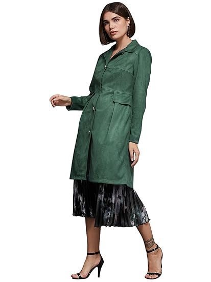 Women's V-Neck Full Sleeves Patched Pocket Button Down Longline Jacket - Image 4