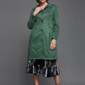 Women's V-Neck Full Sleeves Patched Pocket Button Down Longline Jacket
