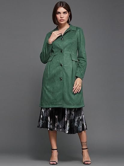 Women's V-Neck Full Sleeves Patched Pocket Button Down Longline Jacket