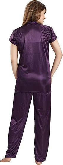 Women's Plain Satin Night Suit (Shirt and Pyjama) - Image 2