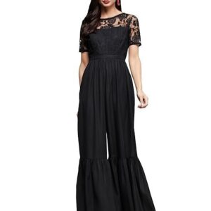 Women's Lavender V Neck 3/4th Sleeve Solid Pleated Regular Jumpsuit